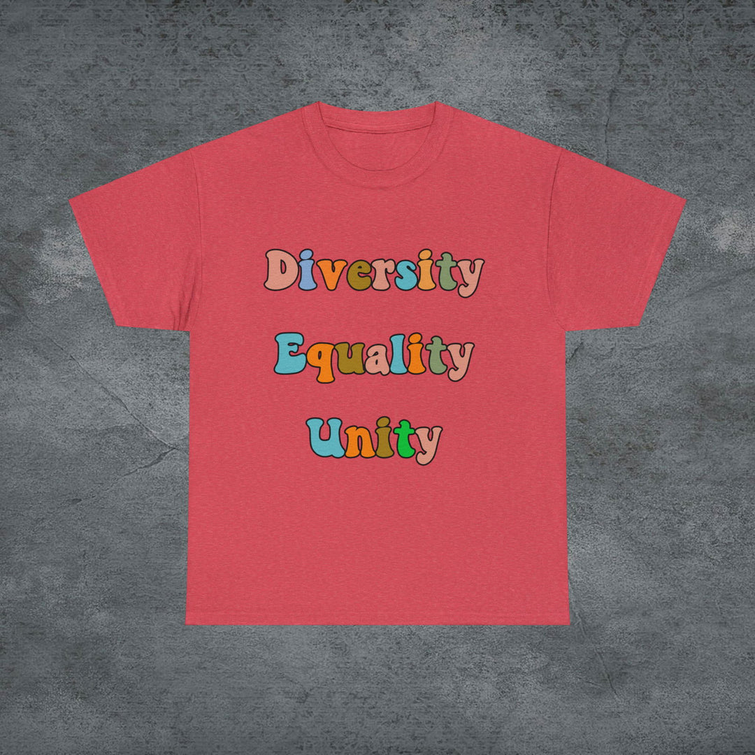 Imagin Vibes: Diversity, Equality, Unity Tee T-Shirt Printify Heather Red S
