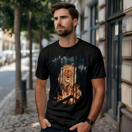 Lion Flames Unisex T-Shirt T-Shirt Printify Black L