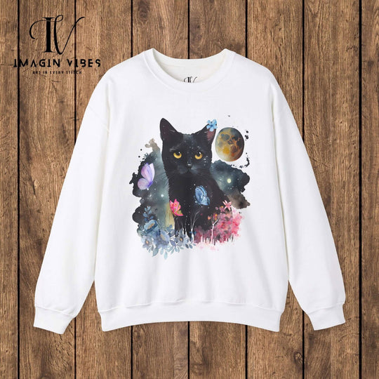 Imagin Vibes: Floral Cat & Butterflies Sweatshirt Sweatshirt Printify S White