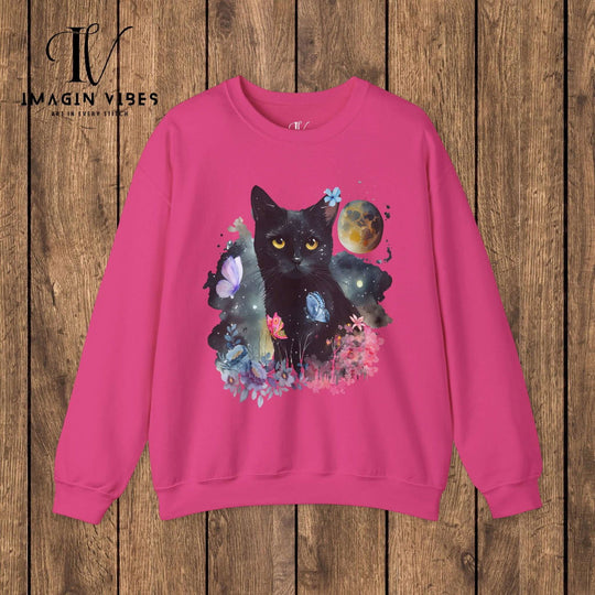 Imagin Vibes: Floral Cat & Butterflies Sweatshirt Sweatshirt Printify S Heliconia