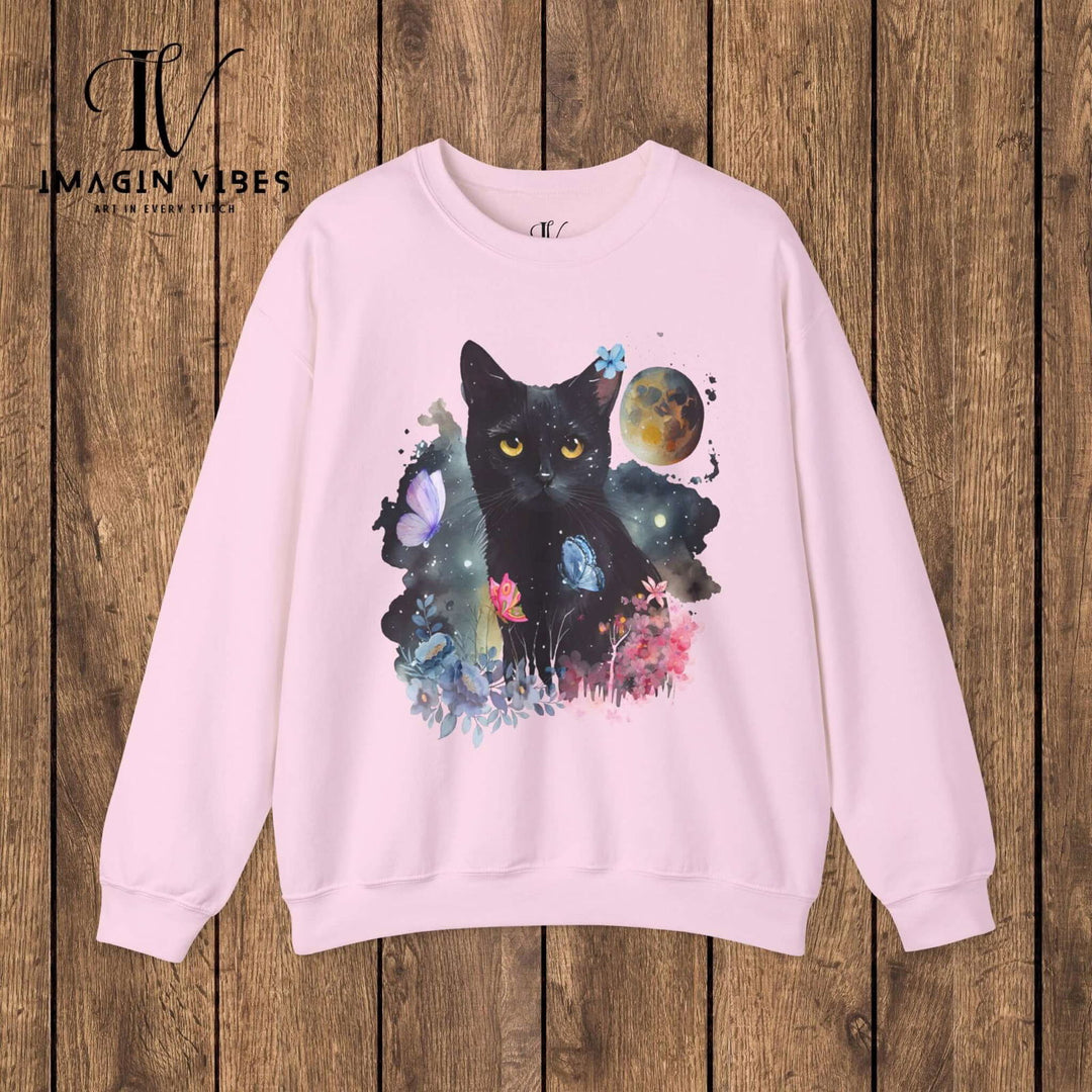 Imagin Vibes: Floral Cat & Butterflies Sweatshirt Sweatshirt Printify S Light Pink