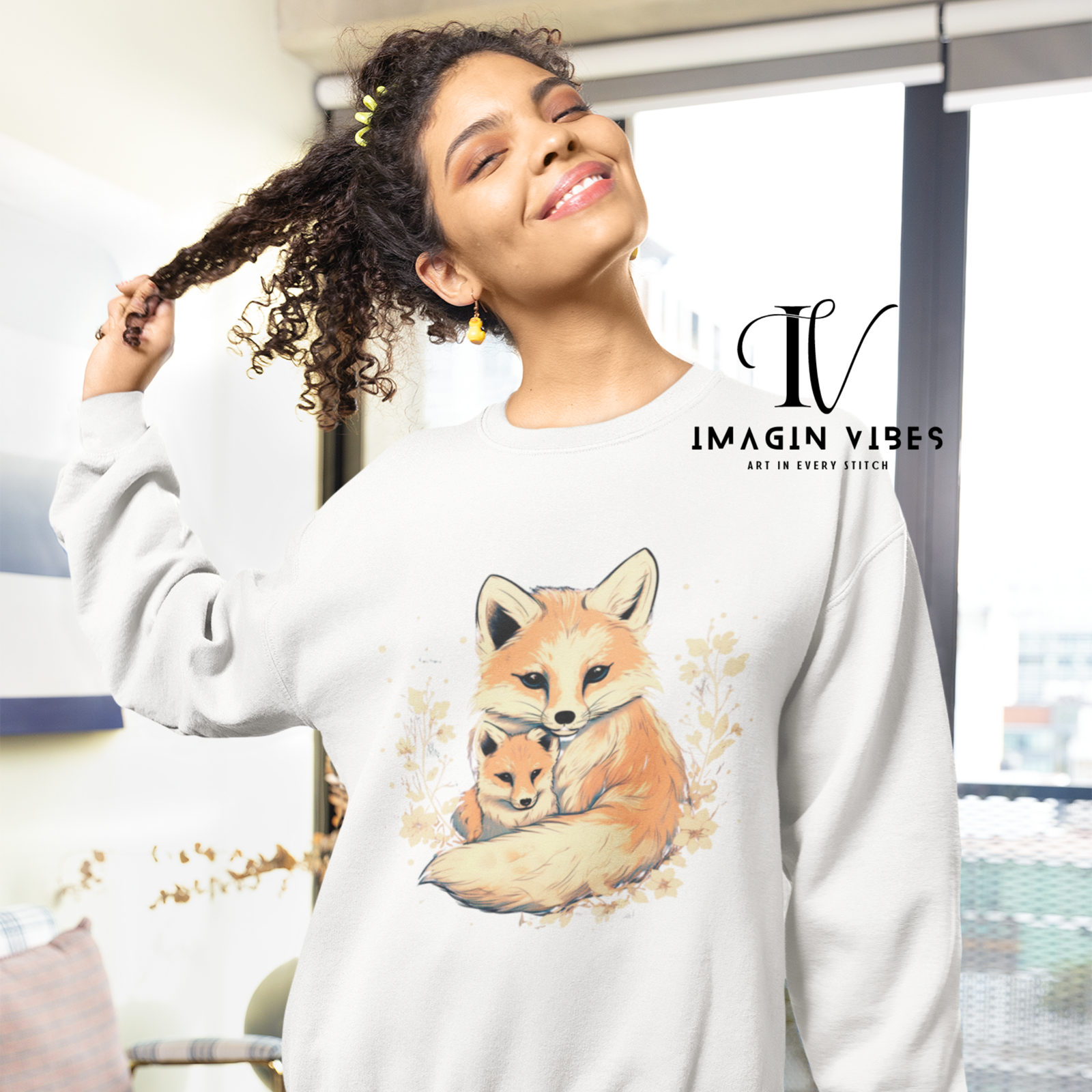 Fox Family Heavy Blend Sweatshirt Sweatshirt Printify L White