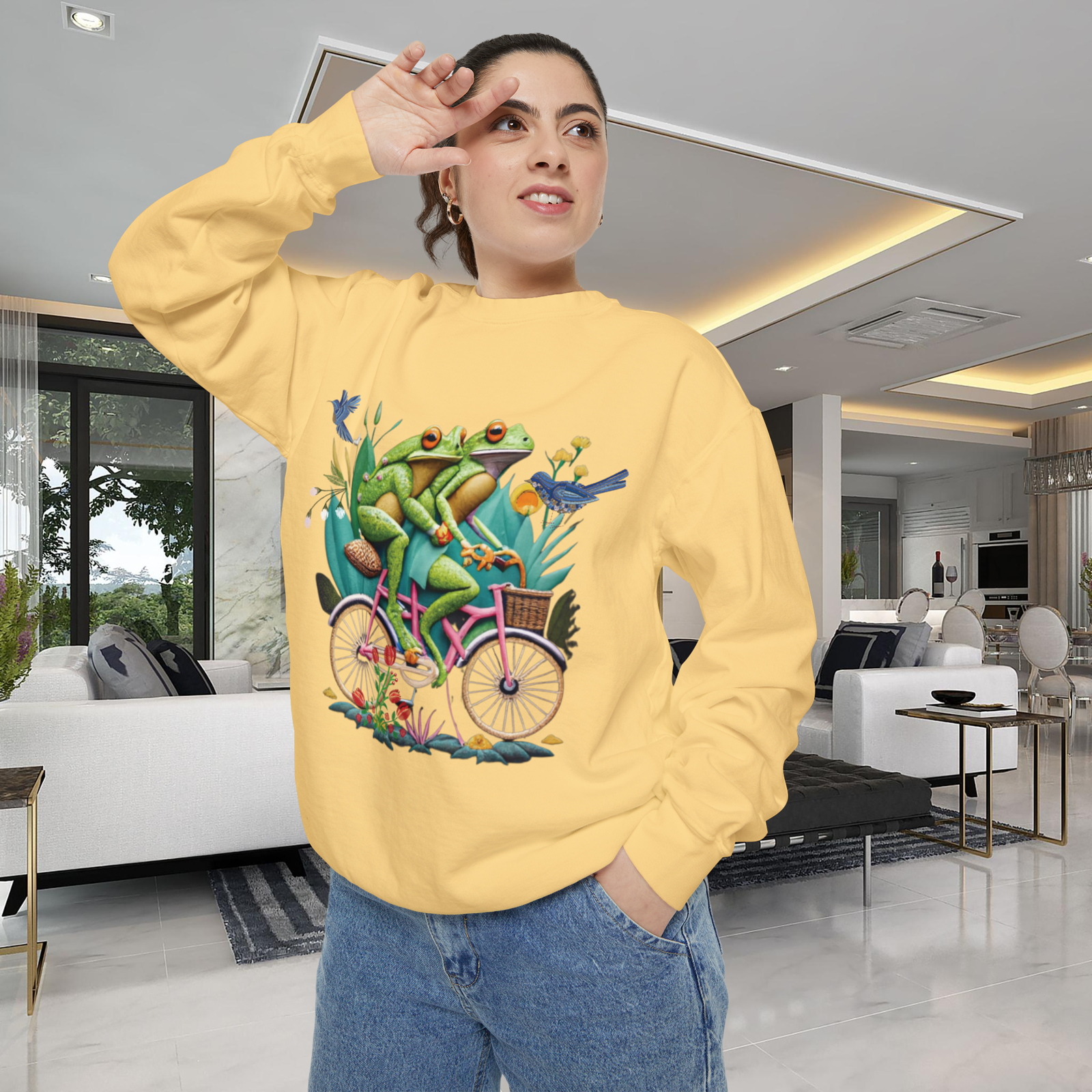 Imagin Vibes: Frogs Bicycle Sweatshirt Sweatshirt Printify
