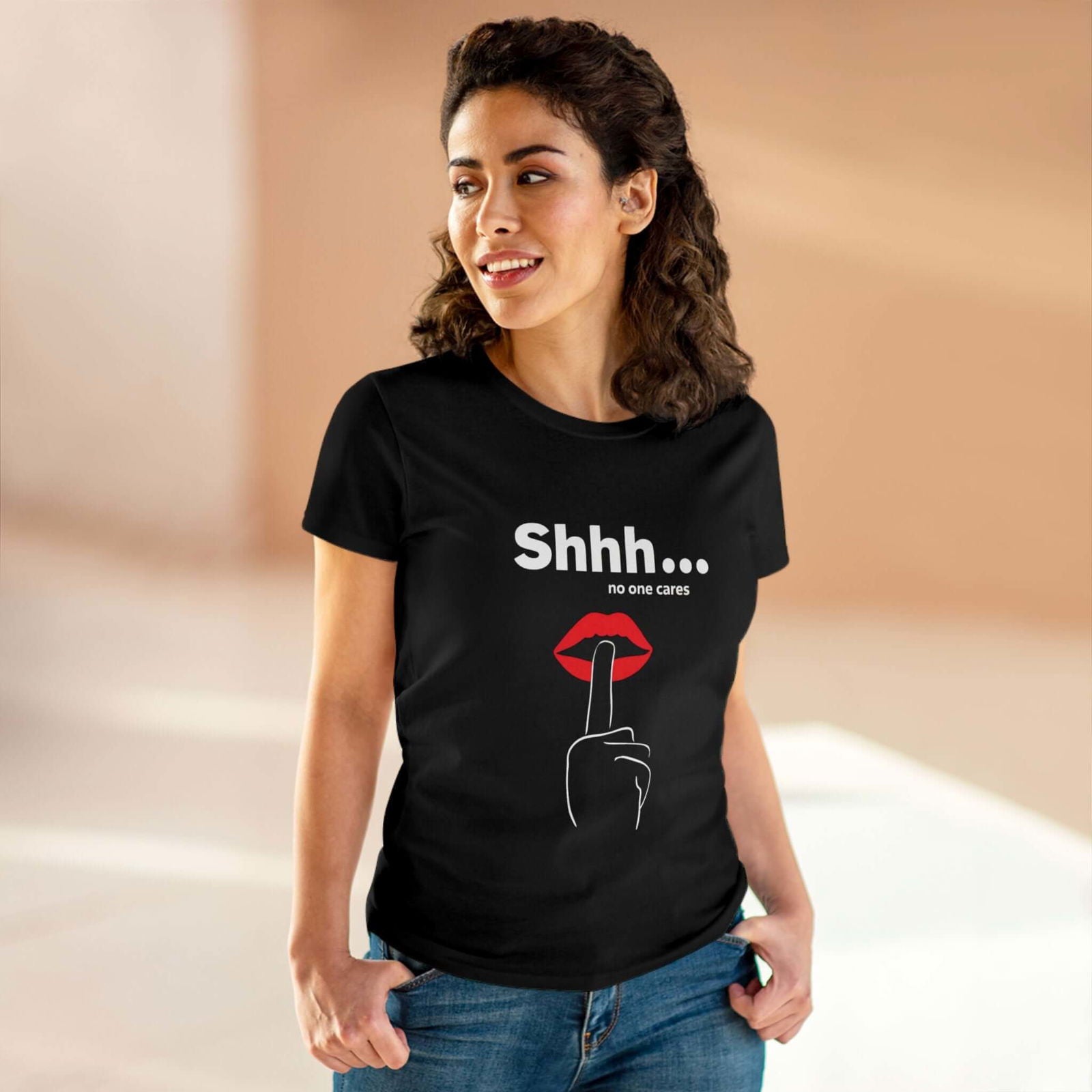 Cotton Tee - Humorous 'Shhh No One Cares' T-Shirt Printify