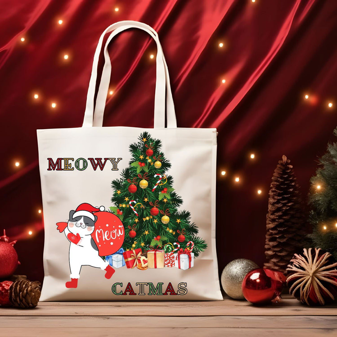 Imagin Vibes Meowy Catmas Tote Bag: Fun & Functional for Cat Lovers - Imagin Vibes - 