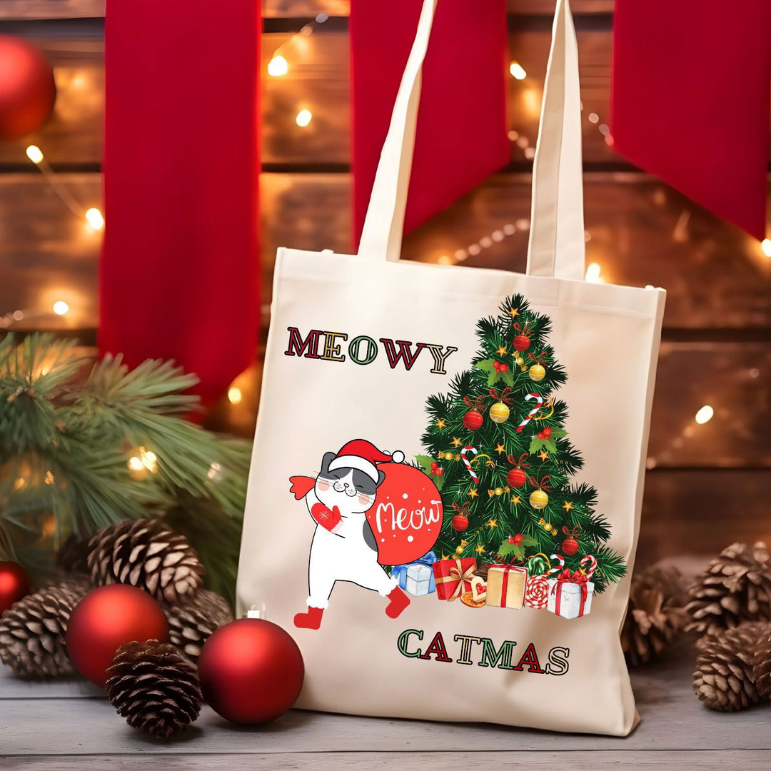 Imagin Vibes Meowy Catmas Tote Bag: Fun & Functional for Cat Lovers - Imagin Vibes - 