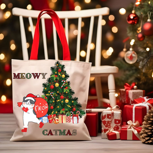 Imagin Vibes Meowy Catmas Tote Bag: Fun & Functional for Cat Lovers - Imagin Vibes - 