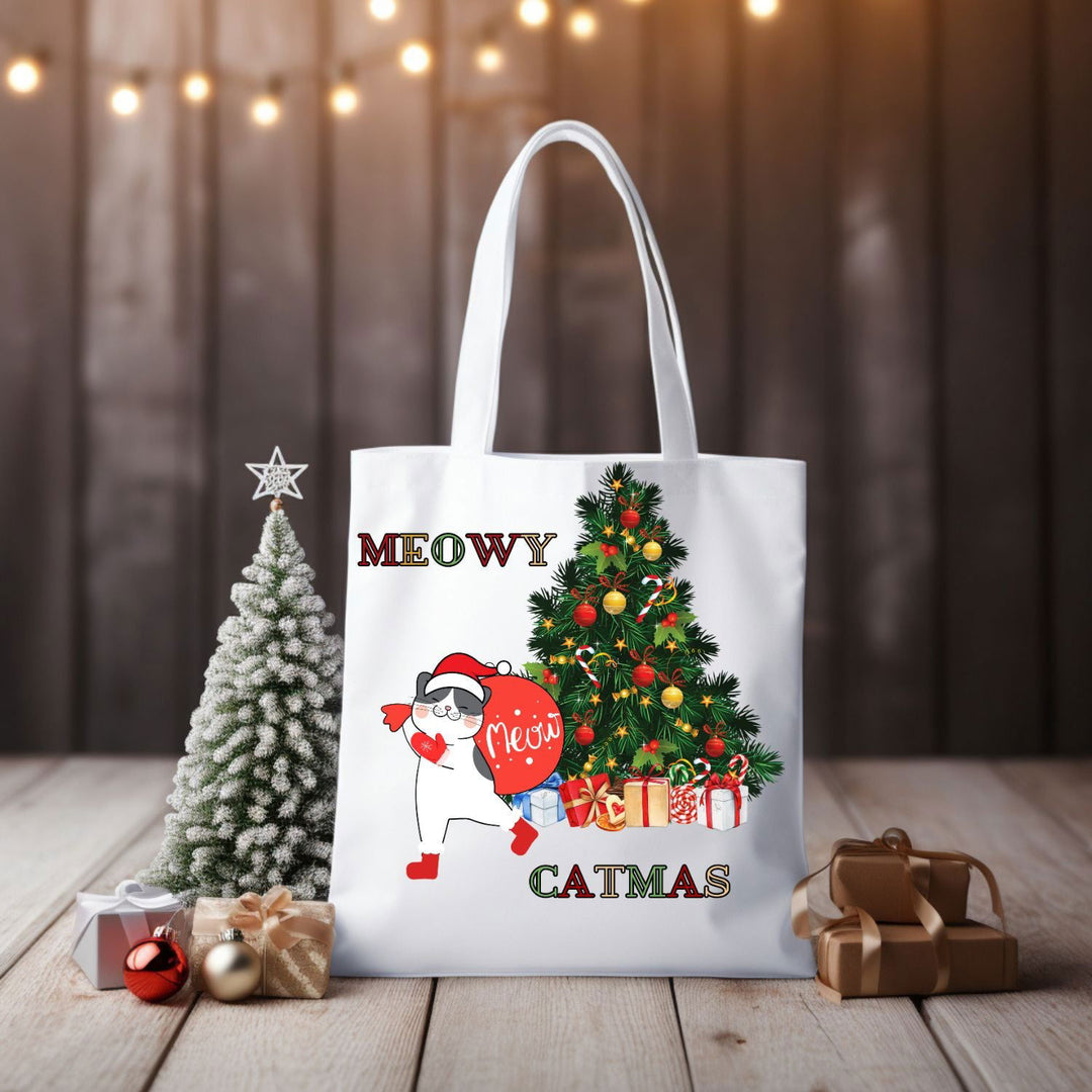 Imagin Vibes Meowy Catmas Tote Bag: Fun & Functional for Cat Lovers - Imagin Vibes - 