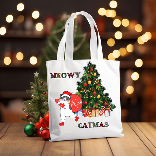 Imagin Vibes Meowy Catmas Tote Bag: Fun & Functional for Cat Lovers - Imagin Vibes - 