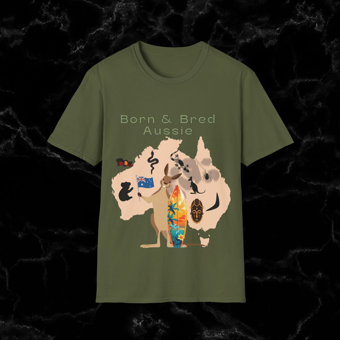 Imagin Vibes: Proudly Aussie - Born & Bred Tee T-Shirt Printify Military Green S