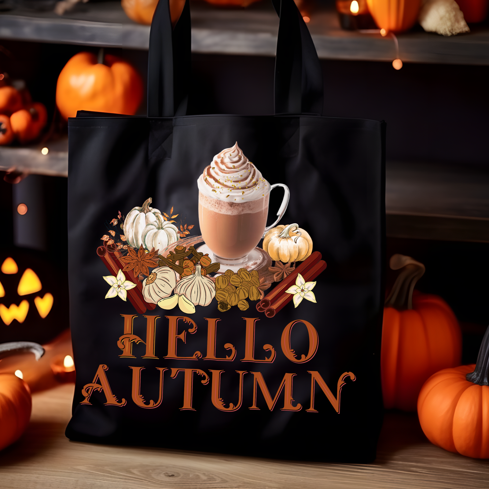 Imagin Vibes: Pumpkin Spice Latte Tote (Durable, Fall Fashion) - "Hello Autumn" - Imagin Vibes - 