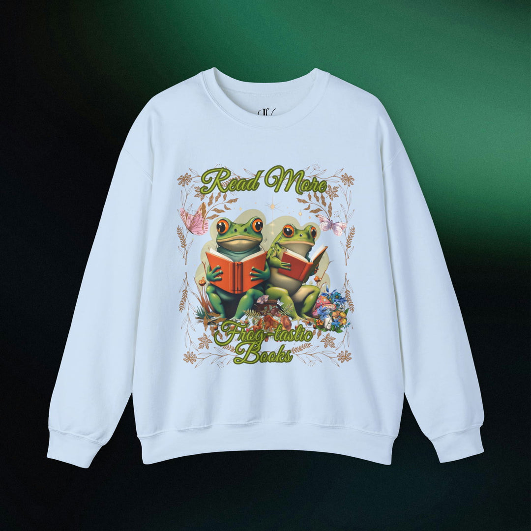 Imagin Vibes: Read More Books Frog Sweatshirt Sweatshirt Printify S Light Blue