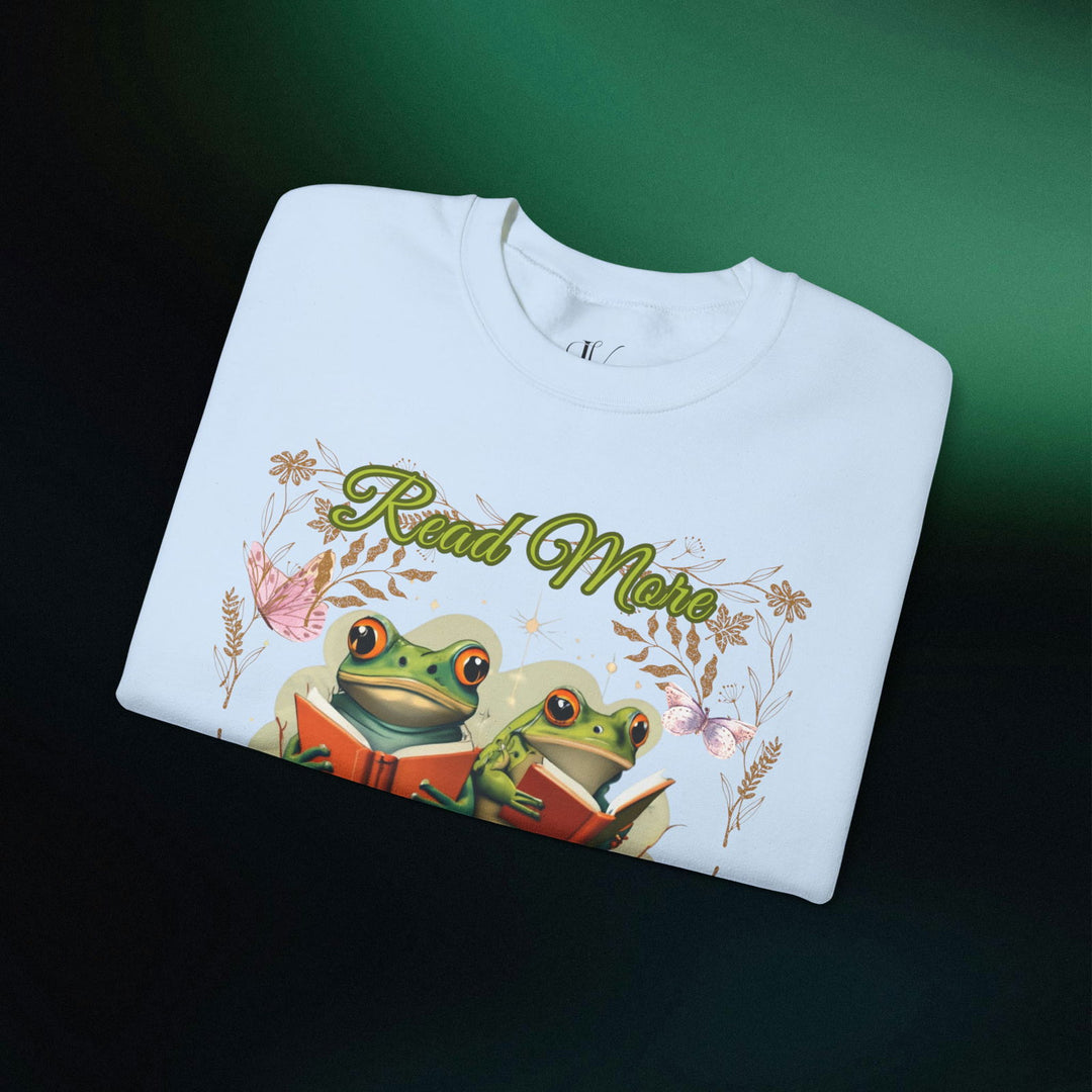 Imagin Vibes: Read More Books Frog Sweatshirt Sweatshirt Printify