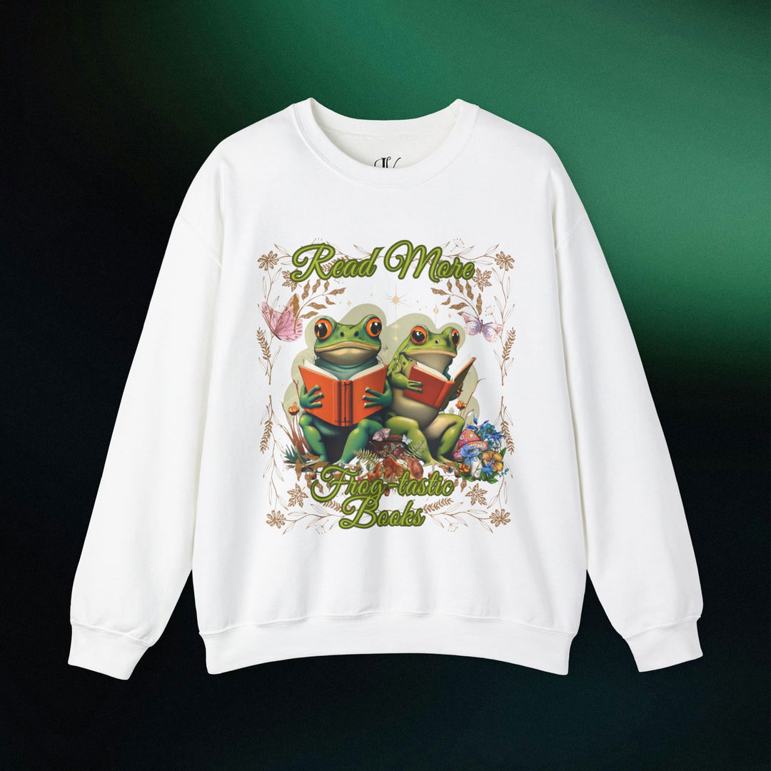 Imagin Vibes: Read More Books Frog Sweatshirt Sweatshirt Printify S White