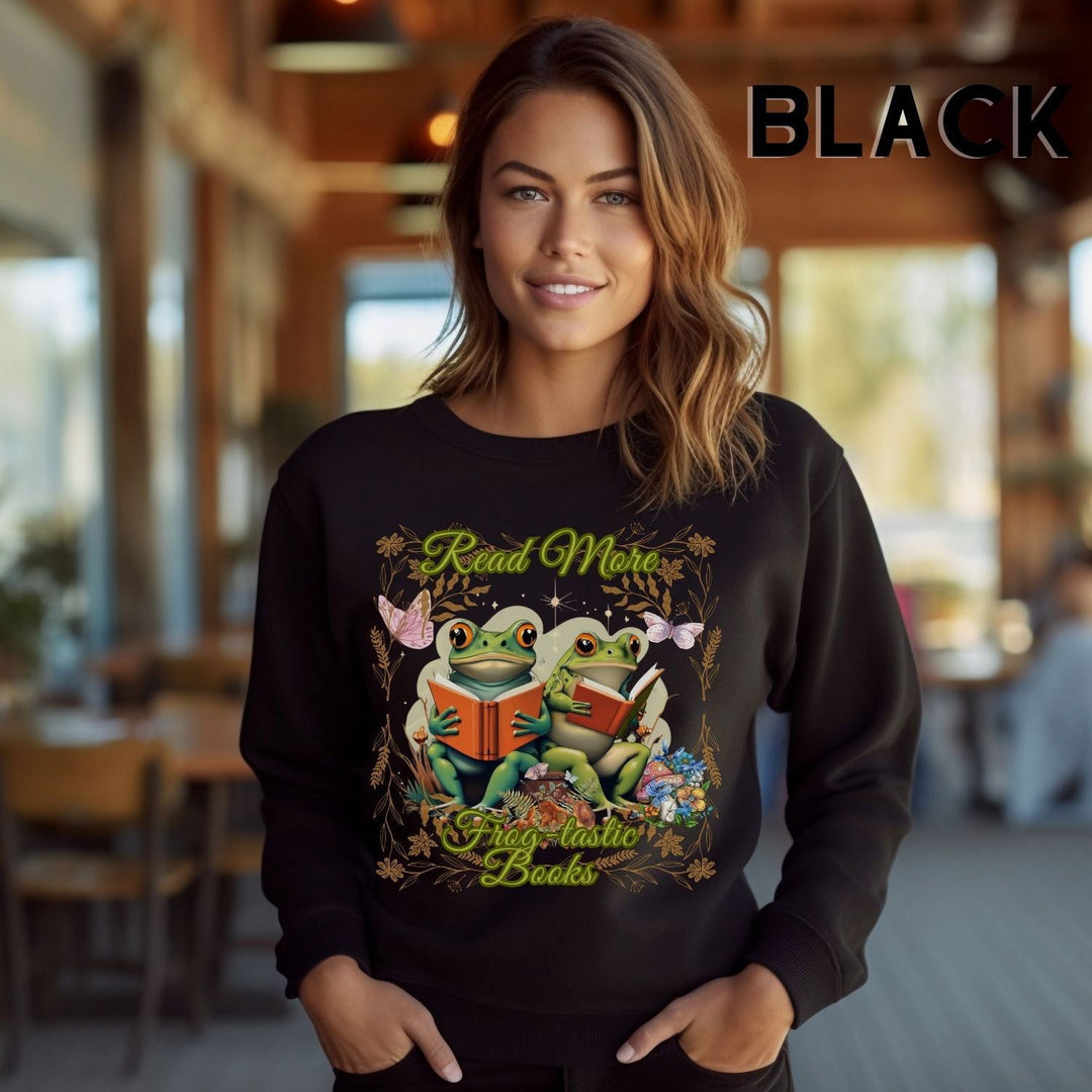 Imagin Vibes: Read More Books Frog Sweatshirt Sweatshirt Printify