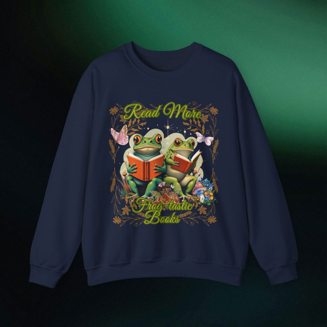 Imagin Vibes: Read More Books Frog Sweatshirt Sweatshirt Printify S Navy