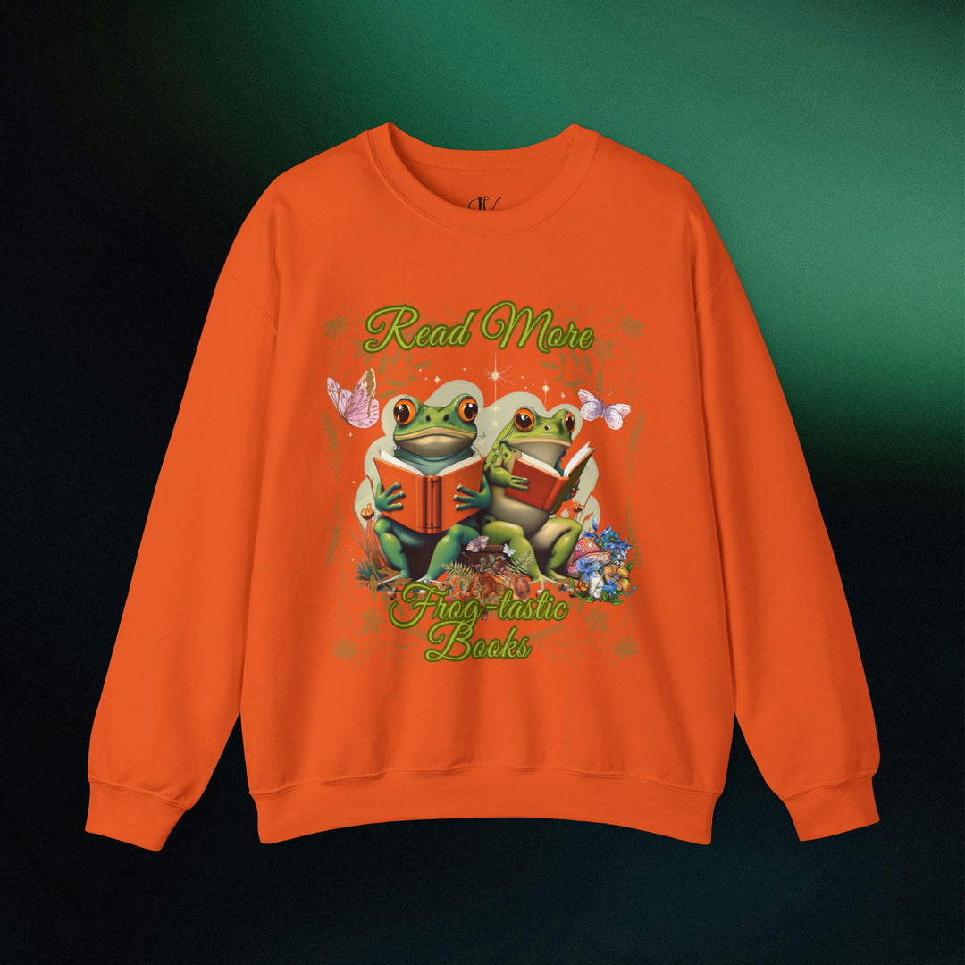 Imagin Vibes: Read More Books Frog Sweatshirt Sweatshirt Printify S Orange