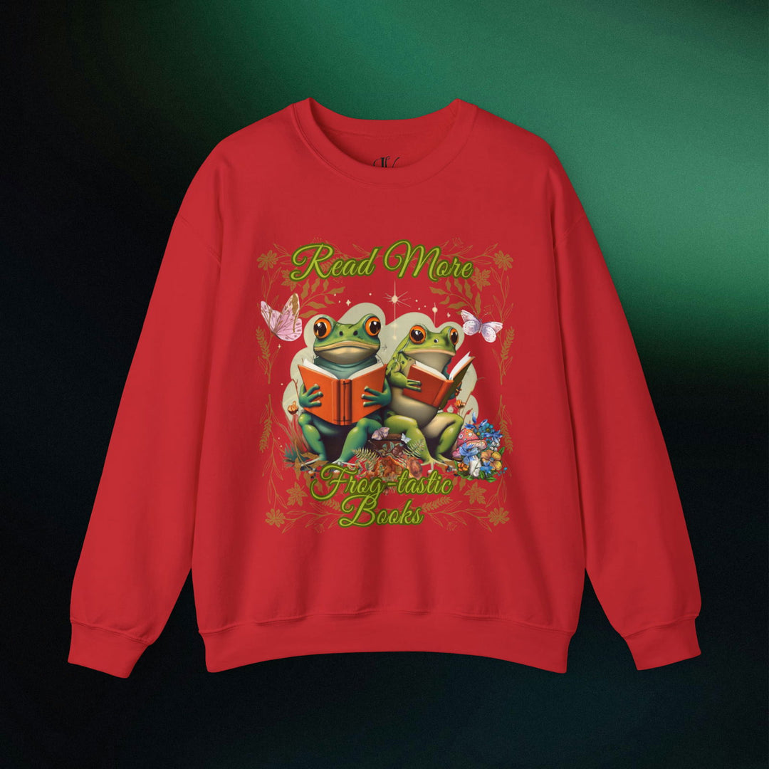 Imagin Vibes: Read More Books Frog Sweatshirt Sweatshirt Printify S Red