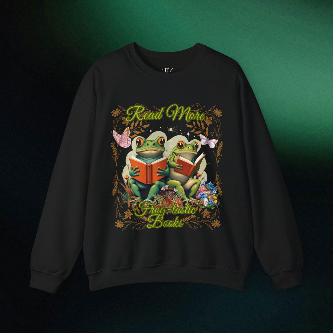 Imagin Vibes: Read More Books Frog Sweatshirt Sweatshirt Printify S Black