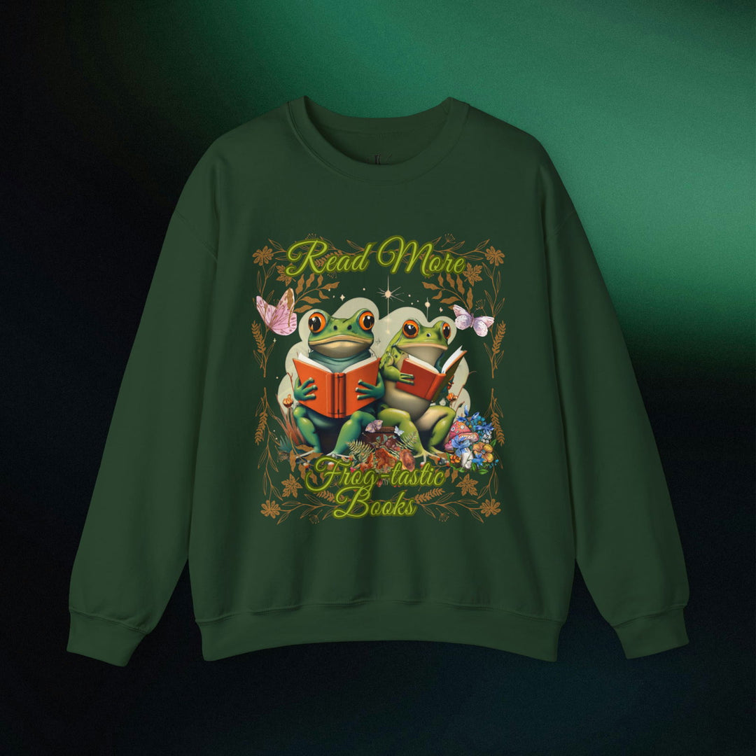 Imagin Vibes: Read More Books Frog Sweatshirt Sweatshirt Printify S Forest Green