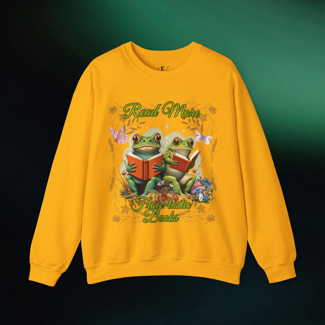 Imagin Vibes: Read More Books Frog Sweatshirt Sweatshirt Printify S Gold