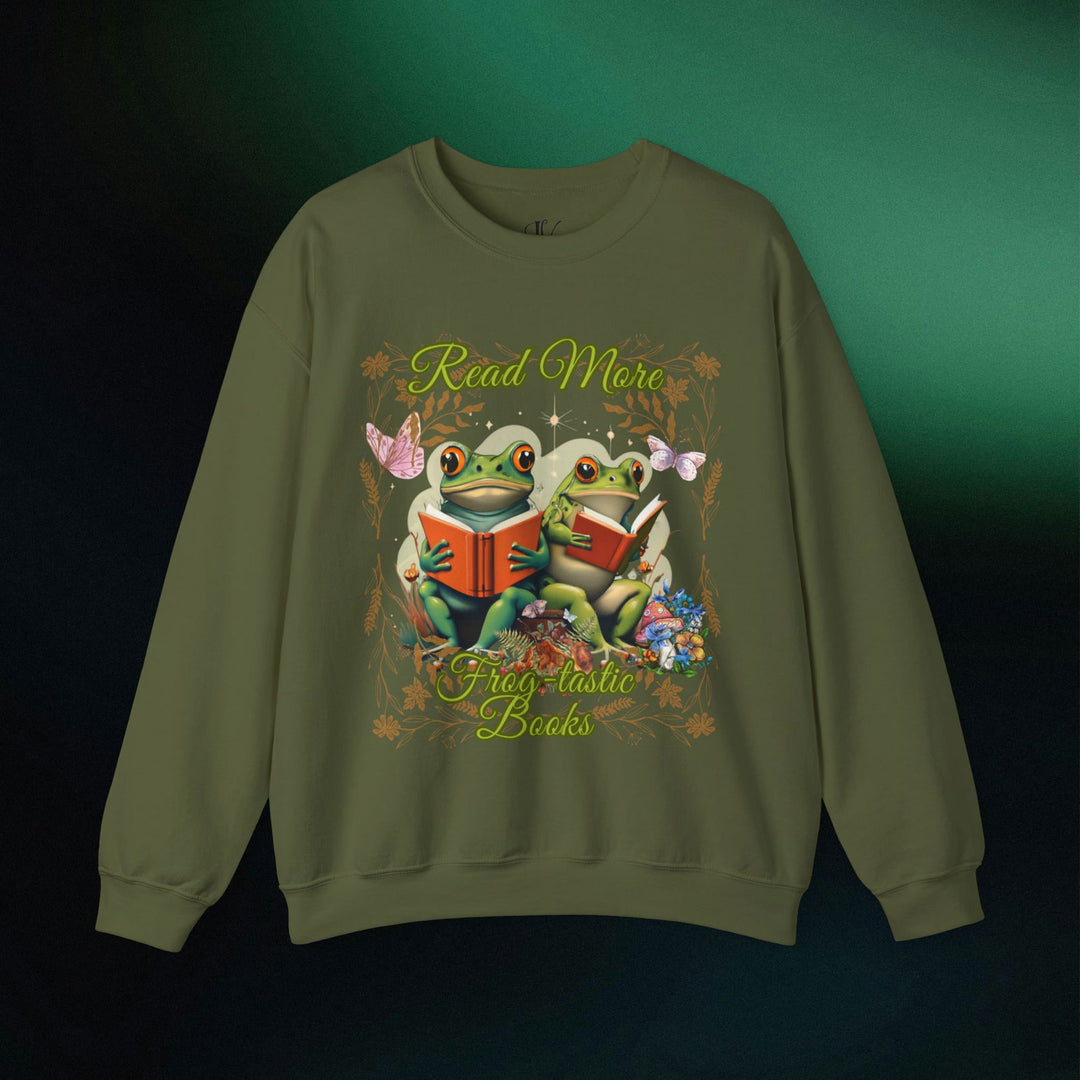 Imagin Vibes: Read More Books Frog Sweatshirt Sweatshirt Printify S Military Green
