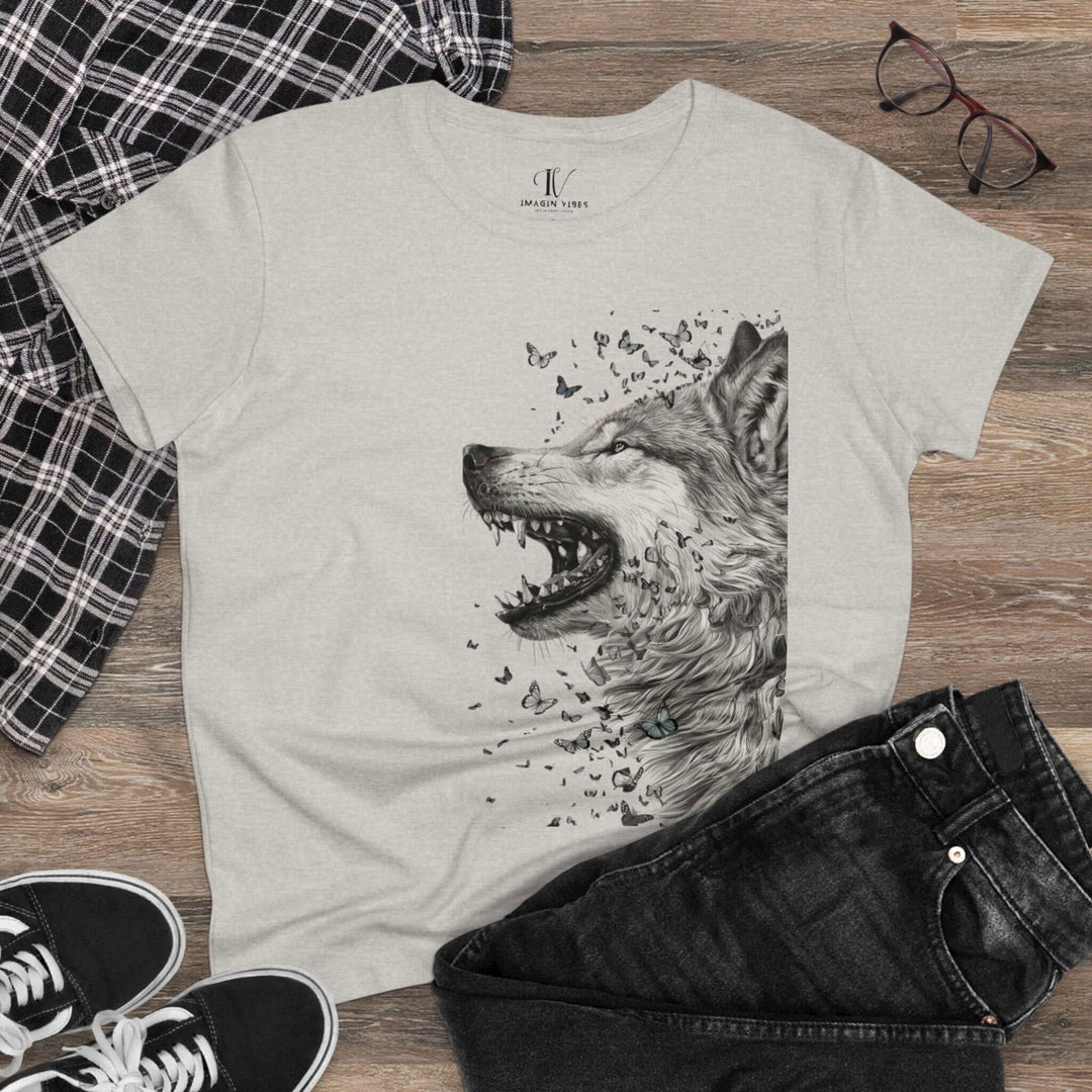 Imagin Vibes: Wild Whispers - Wolf & Butterfly Tee - Imagin Vibes - 