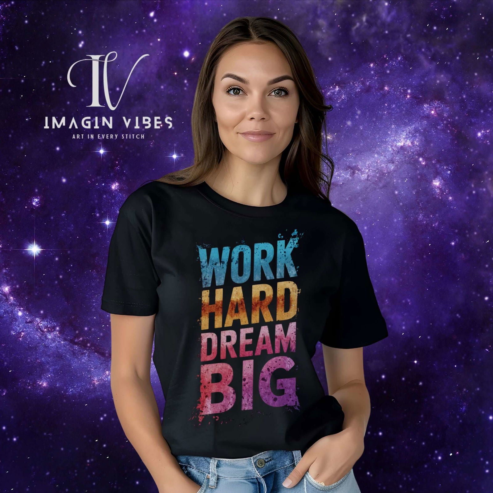 Motivational Graphic T-Shirt - Work Hard. Dream Big. T-Shirt Printify