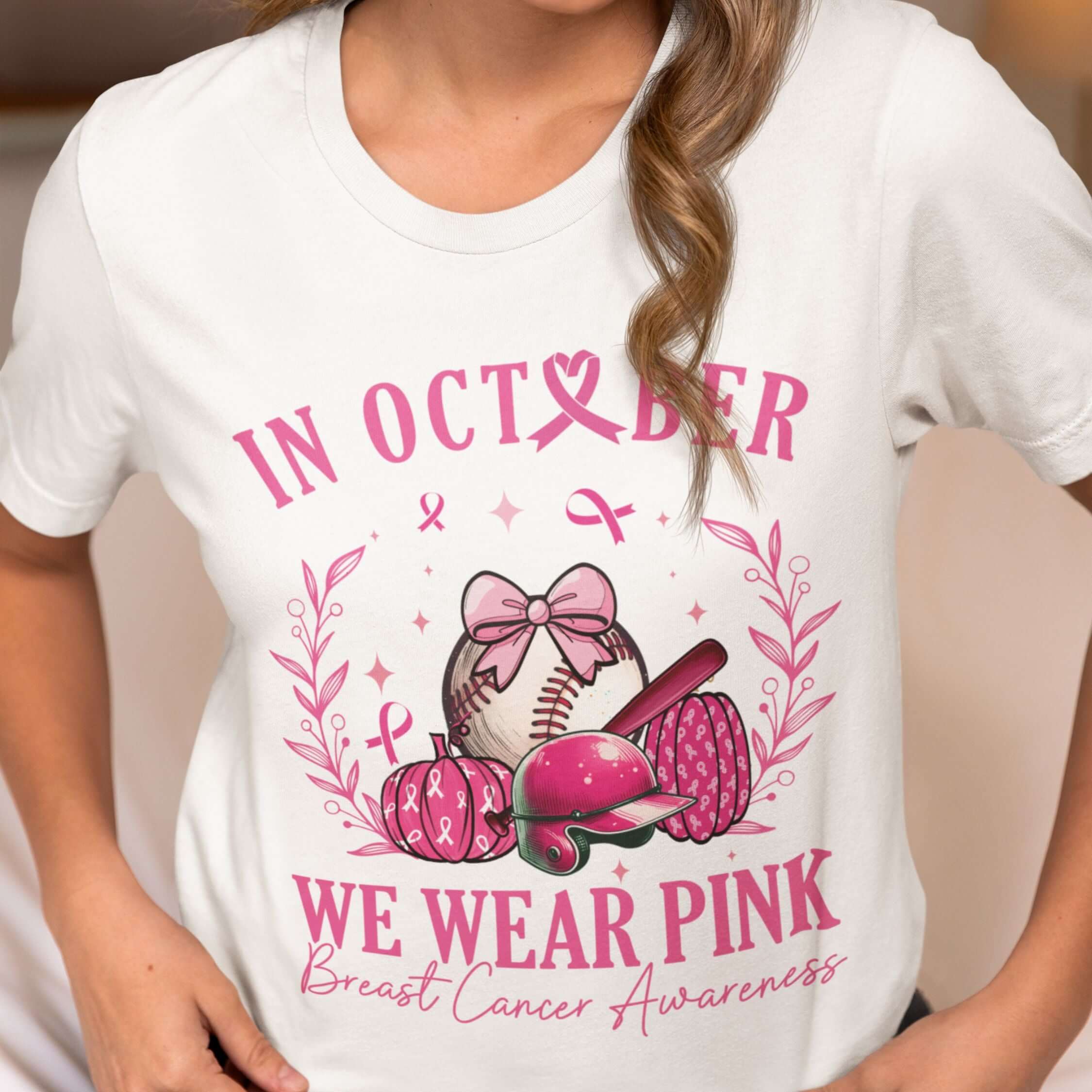 In October We Wear Pink Baseball Breast Cancer Awareness T-Shirt T-Shirt Printify