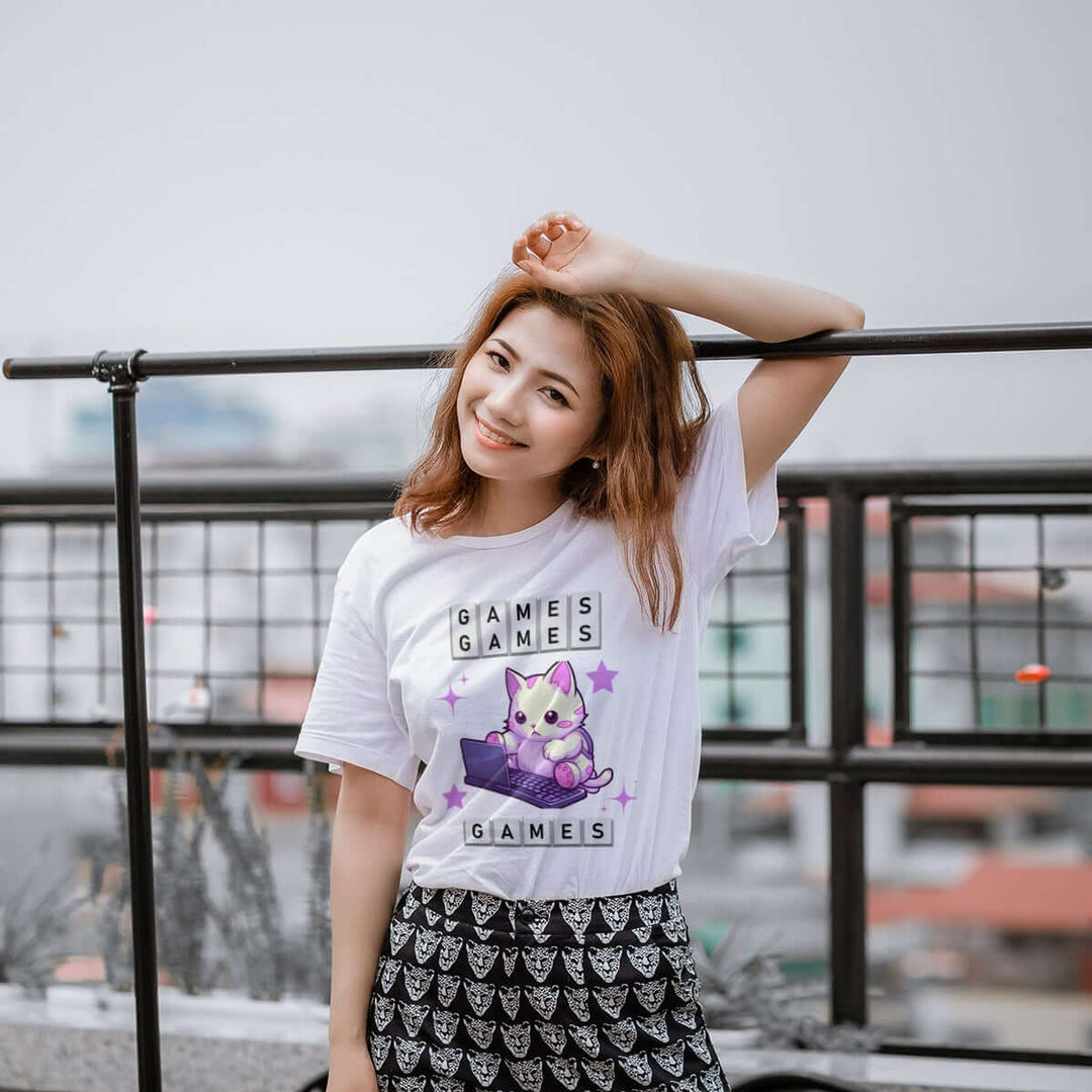 Kawaii Cat Games T-Shirt T-Shirt Printify