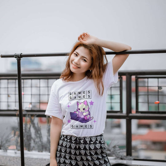 Kawaii Cat Games T-Shirt T-Shirt Printify