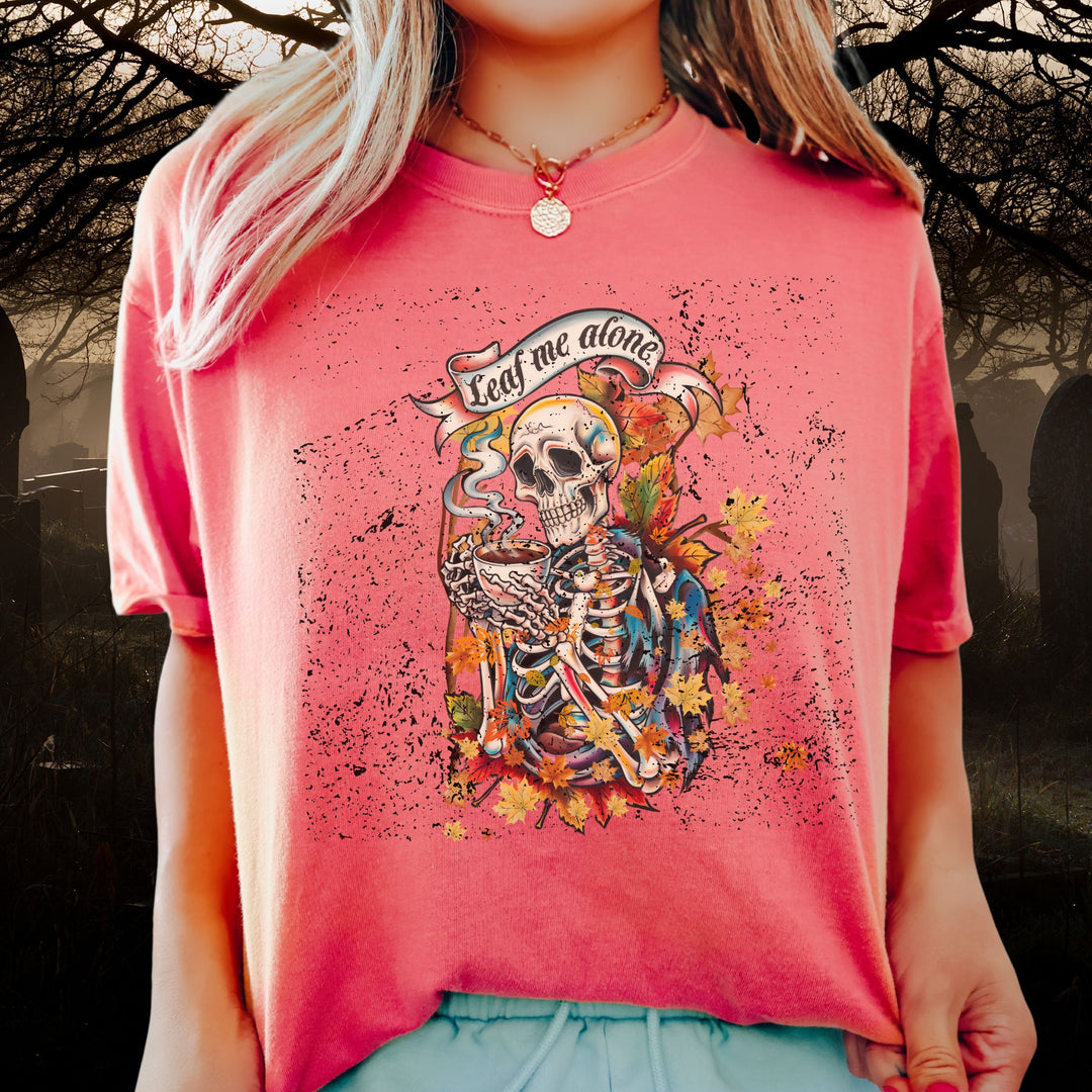 Leaf Me Alone: Grunge Skeleton Halloween T-Shirt
