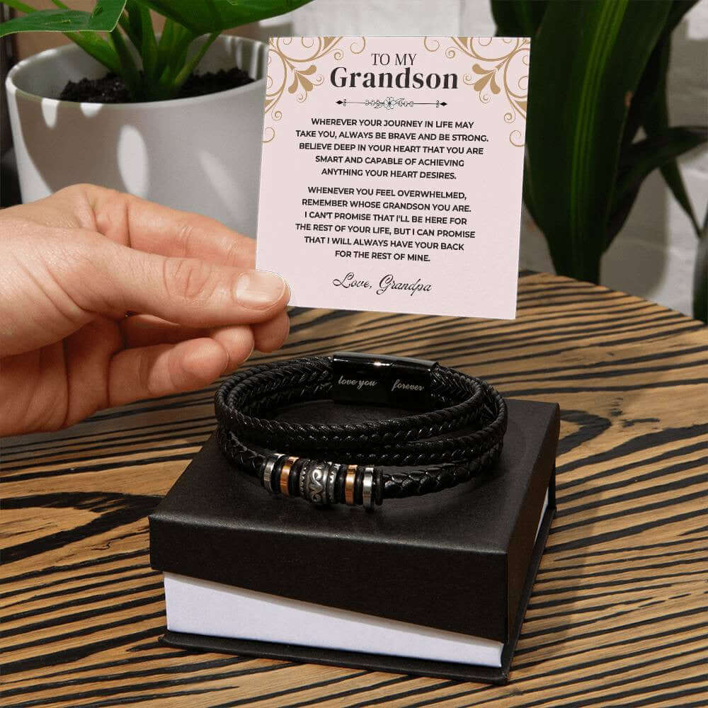 To My Grandson | Braided Leather Bracelet Gift Set - SSGS10VF Jewelry ShineOn Fulfillment