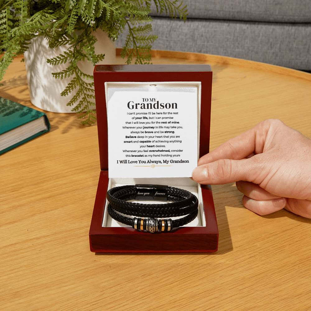 To My Grandson | Braided Leather Bracelet Gift Set - SS585V Jewelry ShineOn Fulfillment