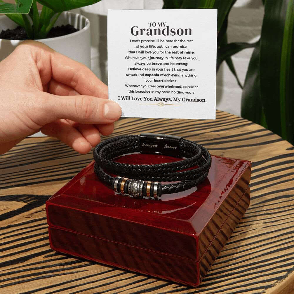 To My Grandson | Braided Leather Bracelet Gift Set - SS585V Jewelry ShineOn Fulfillment