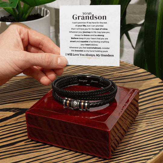 To My Grandson | Braided Leather Bracelet Gift Set - SS585V Jewelry ShineOn Fulfillment
