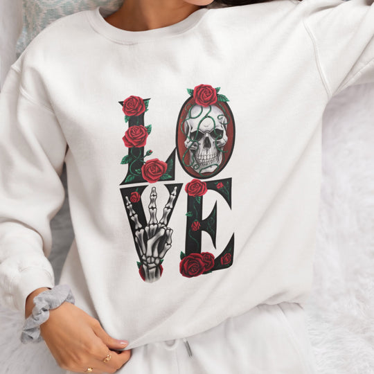 Love, Roses & Bones: Halloween Sweatshirt Sweatshirt Printify