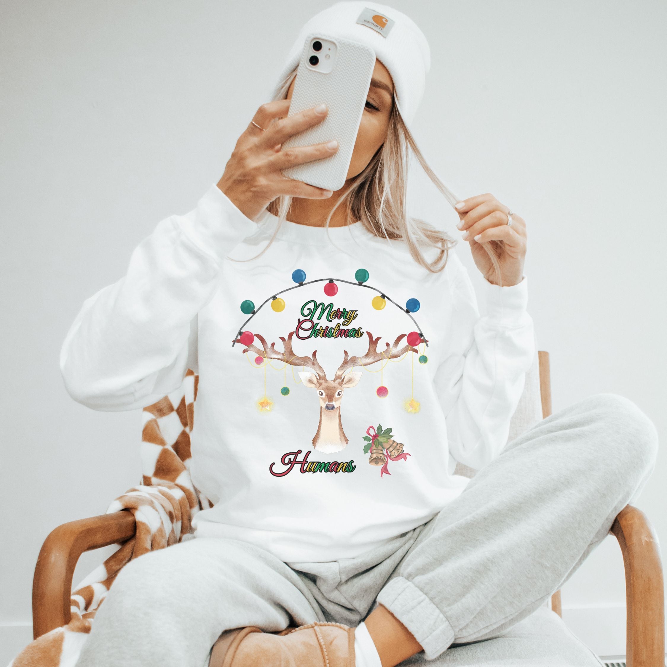 Merry Christmas Reindeer Sweatshirt Sweatshirt Printify