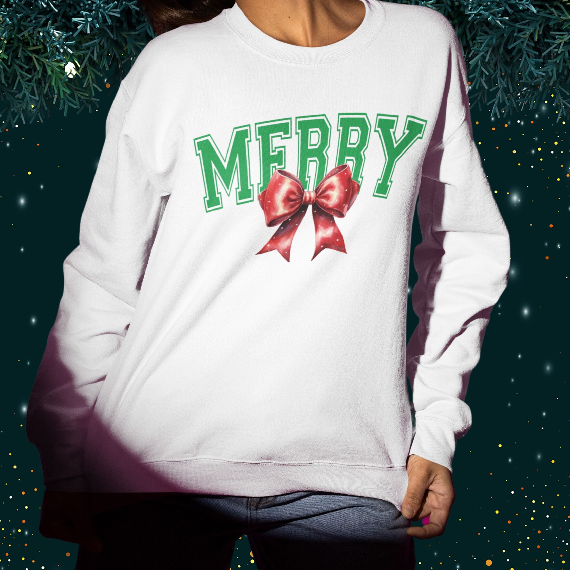 Merry Mama Social Club: Coquette Bow Christmas Sweatshirt
