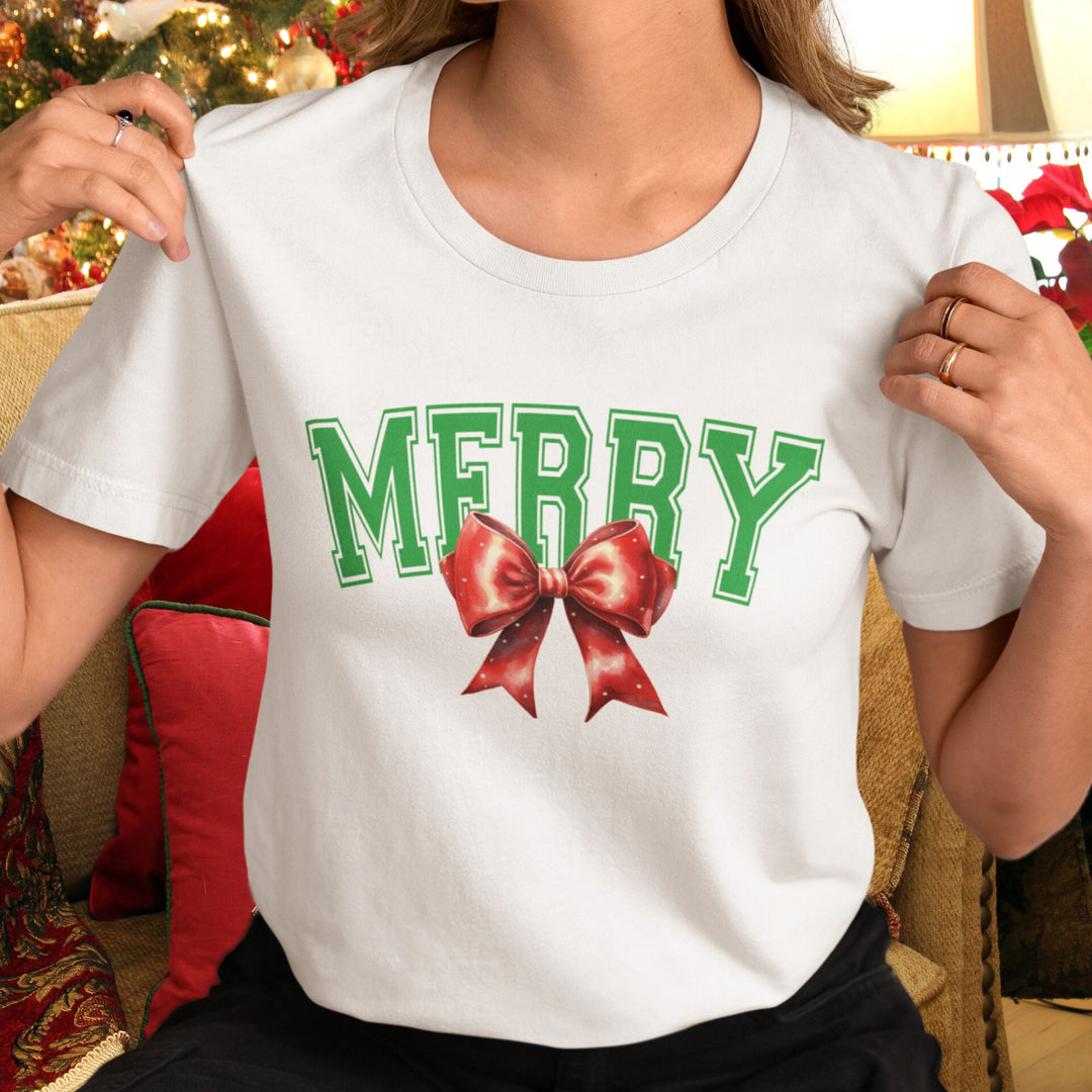 Merry Coquette Bow Christmas T-Shirt T-Shirt Printify