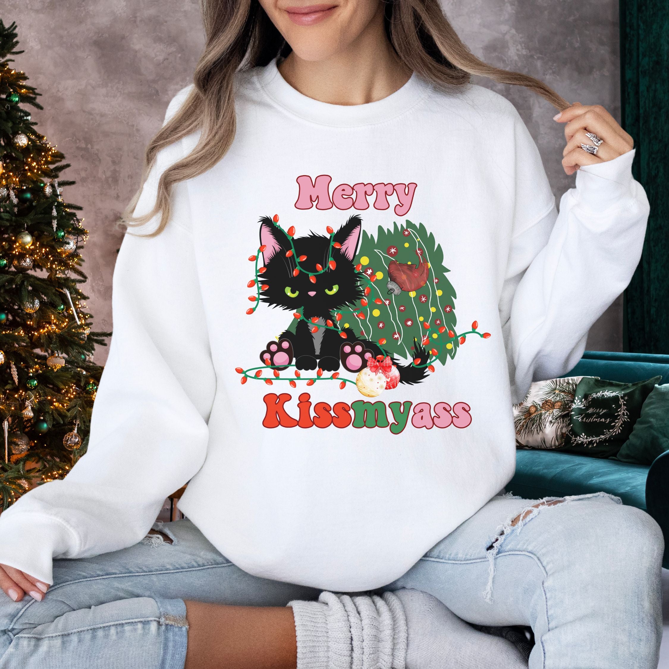 Meowy Catmas: Watercolor Cat Christmas Sweatshirt
