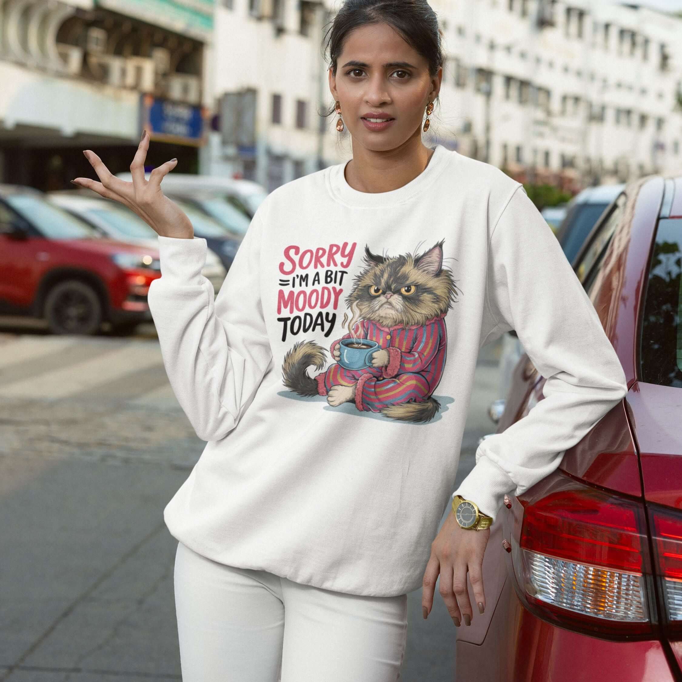 Moody Cat Sweatshirt Sweatshirt Printify