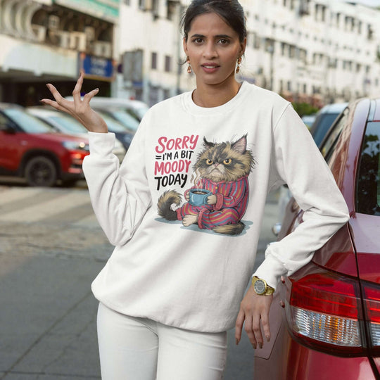 Moody Cat Sweatshirt Sweatshirt Printify