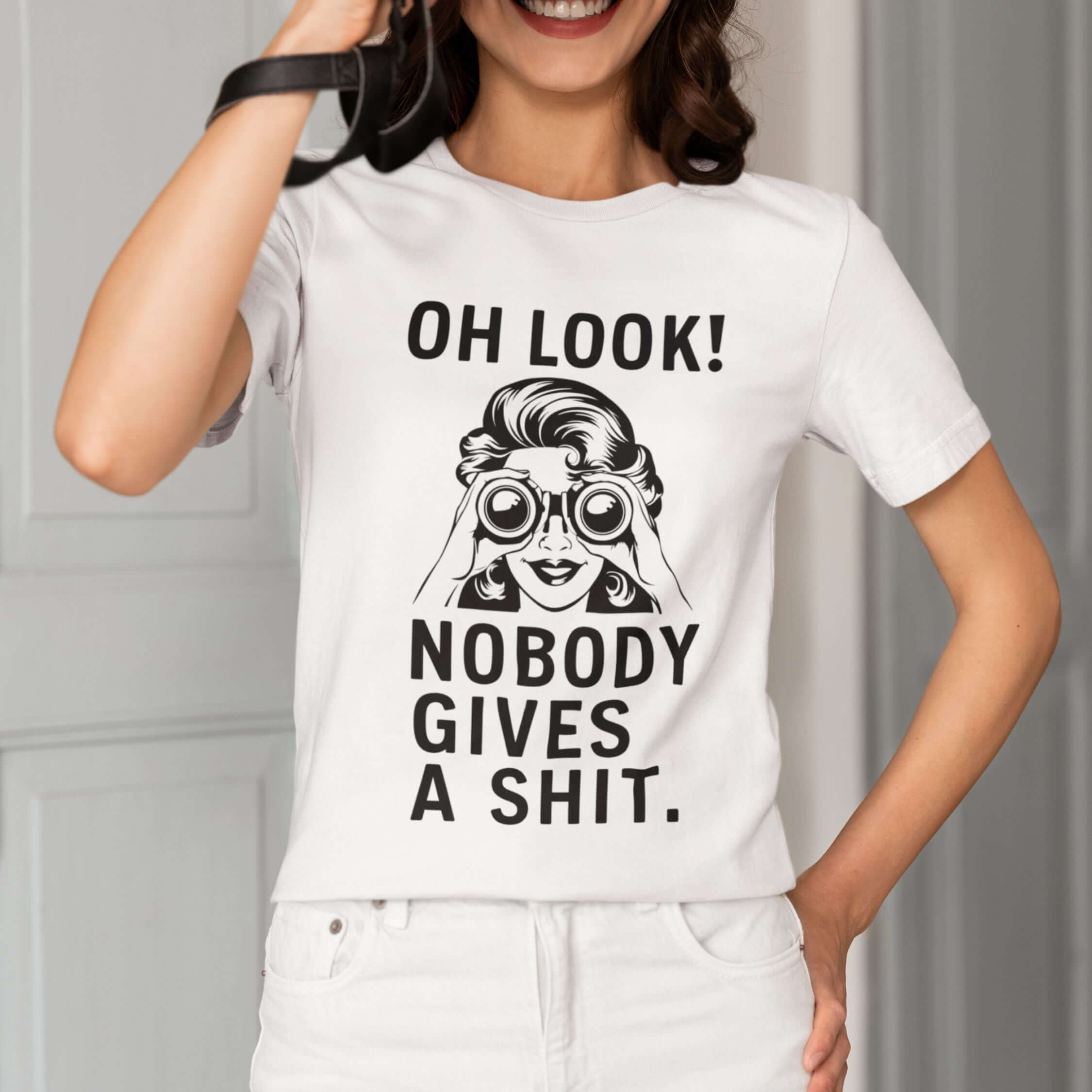 Funny Tee - Humorous and Edgy 'OH LOOK NOBODY GIVES A SHIT' T-Shirt Printify White S