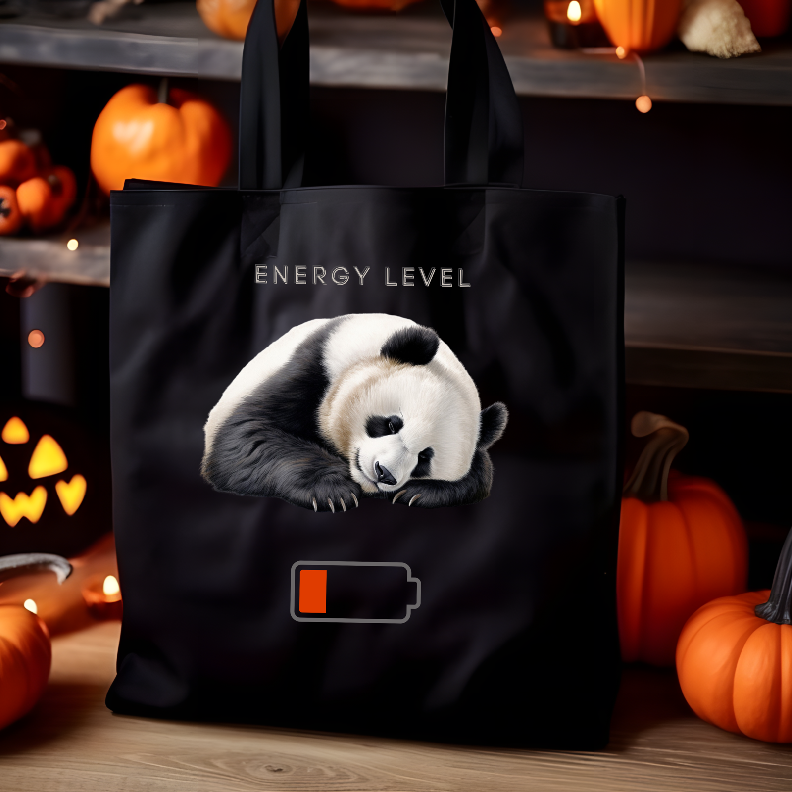 Canvas Tote Bag - Sleeping Panda Energy Level Low Accessories Printify