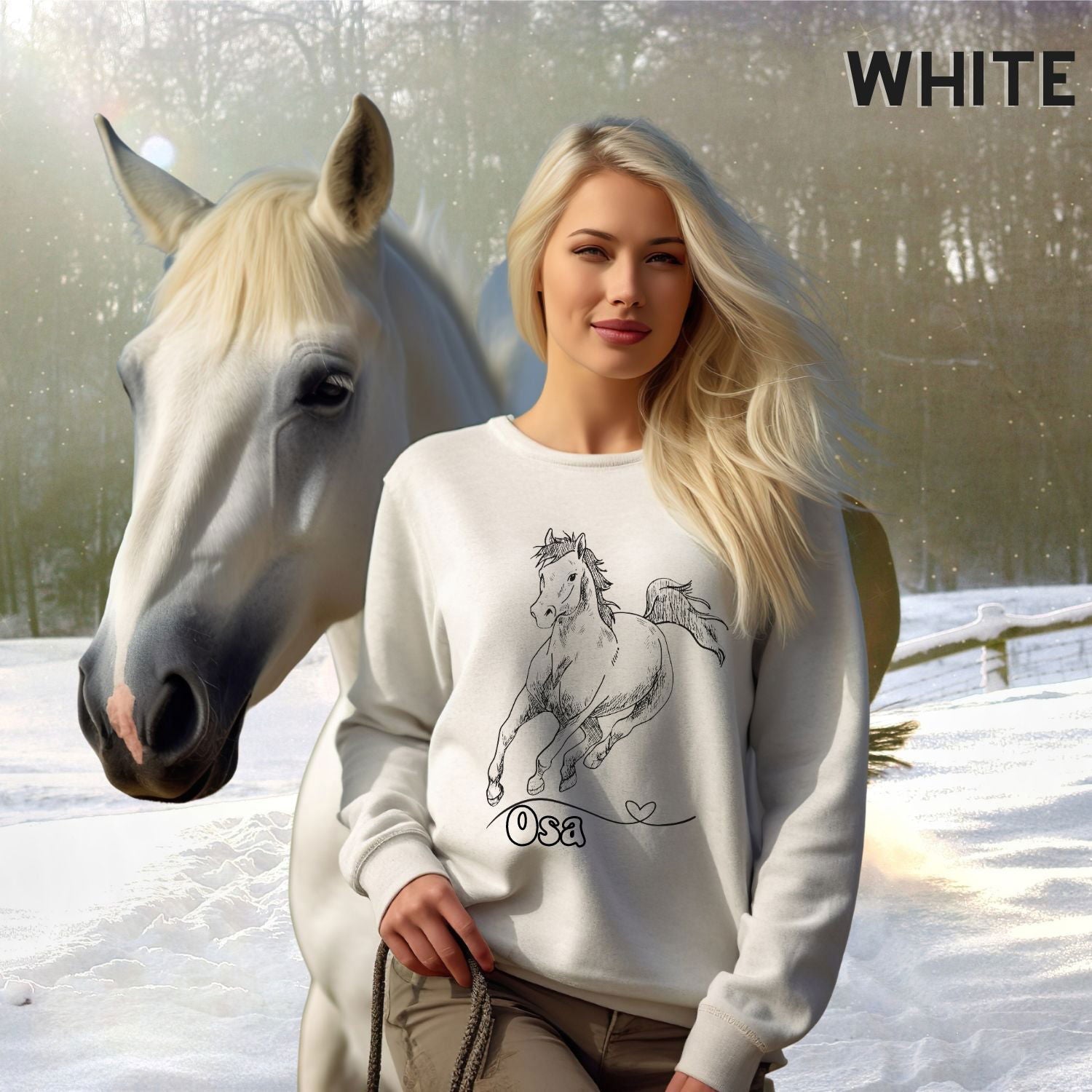 Personalized Horse Sweatshirt: Add Your Horse's Name! Sweatshirt Printify