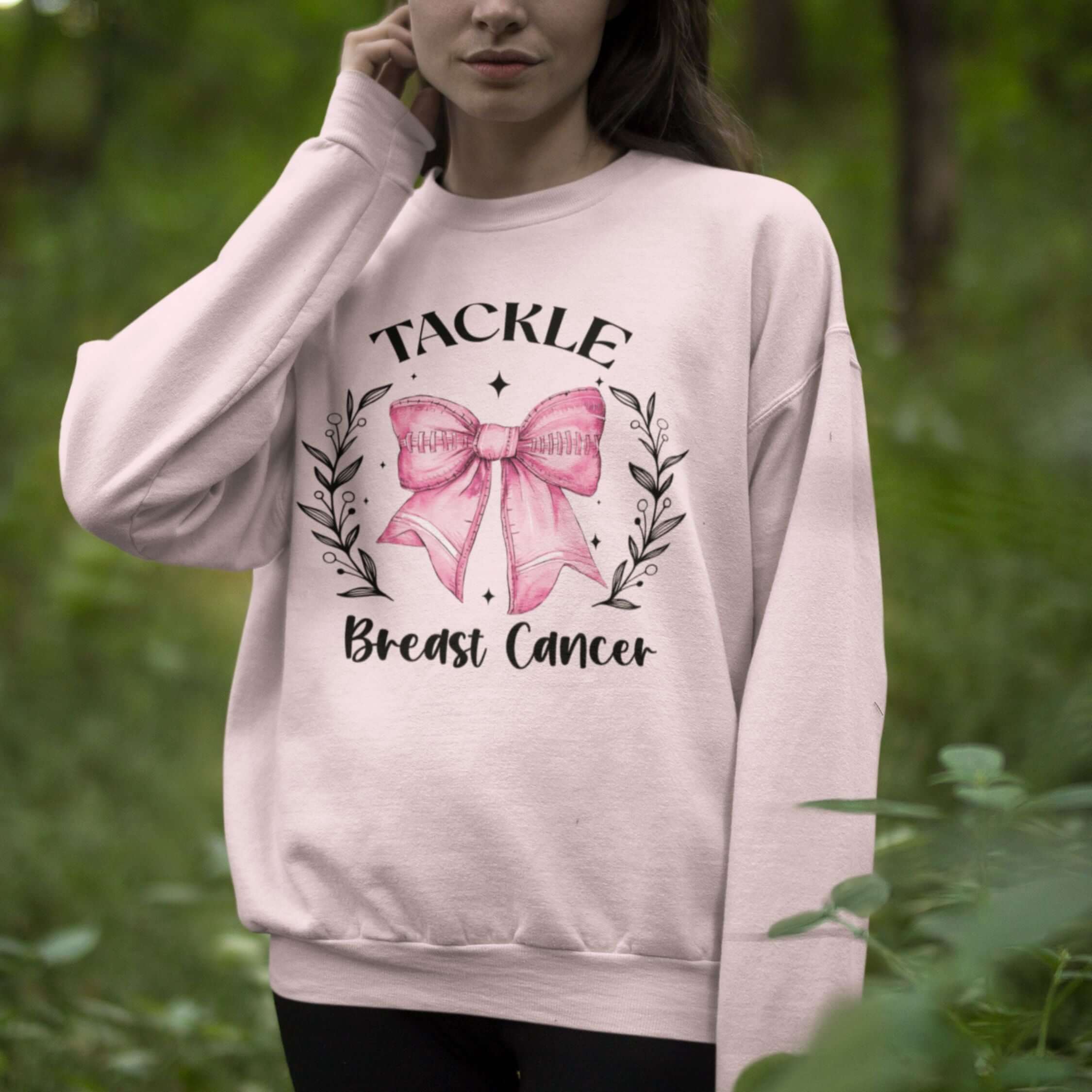 Pink Out Tackle Breast Cancer Football Coquette Sweatshirt Sweatshirt Printify