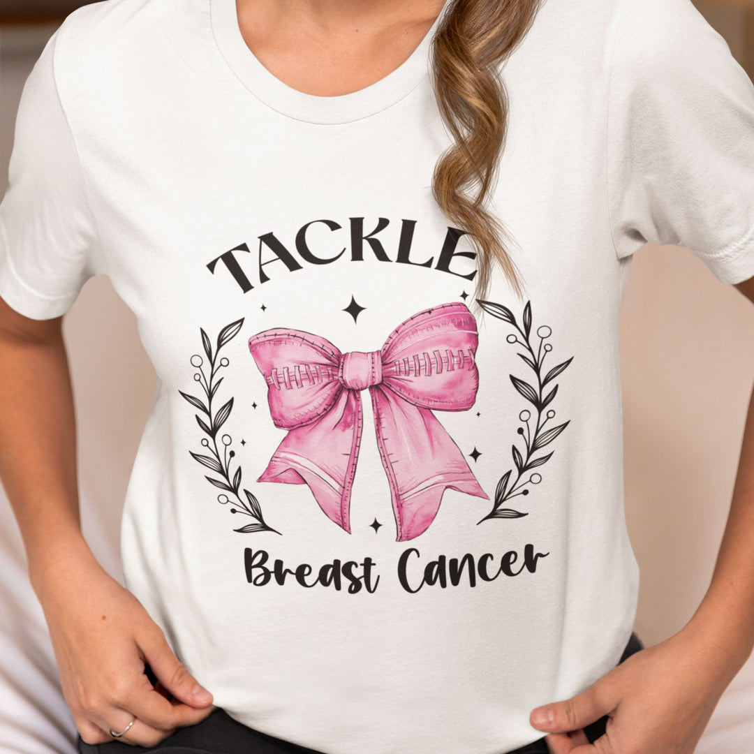 Pink Out Tackle Breast Cancer Football Coquette T-Shirt T-Shirt Printify