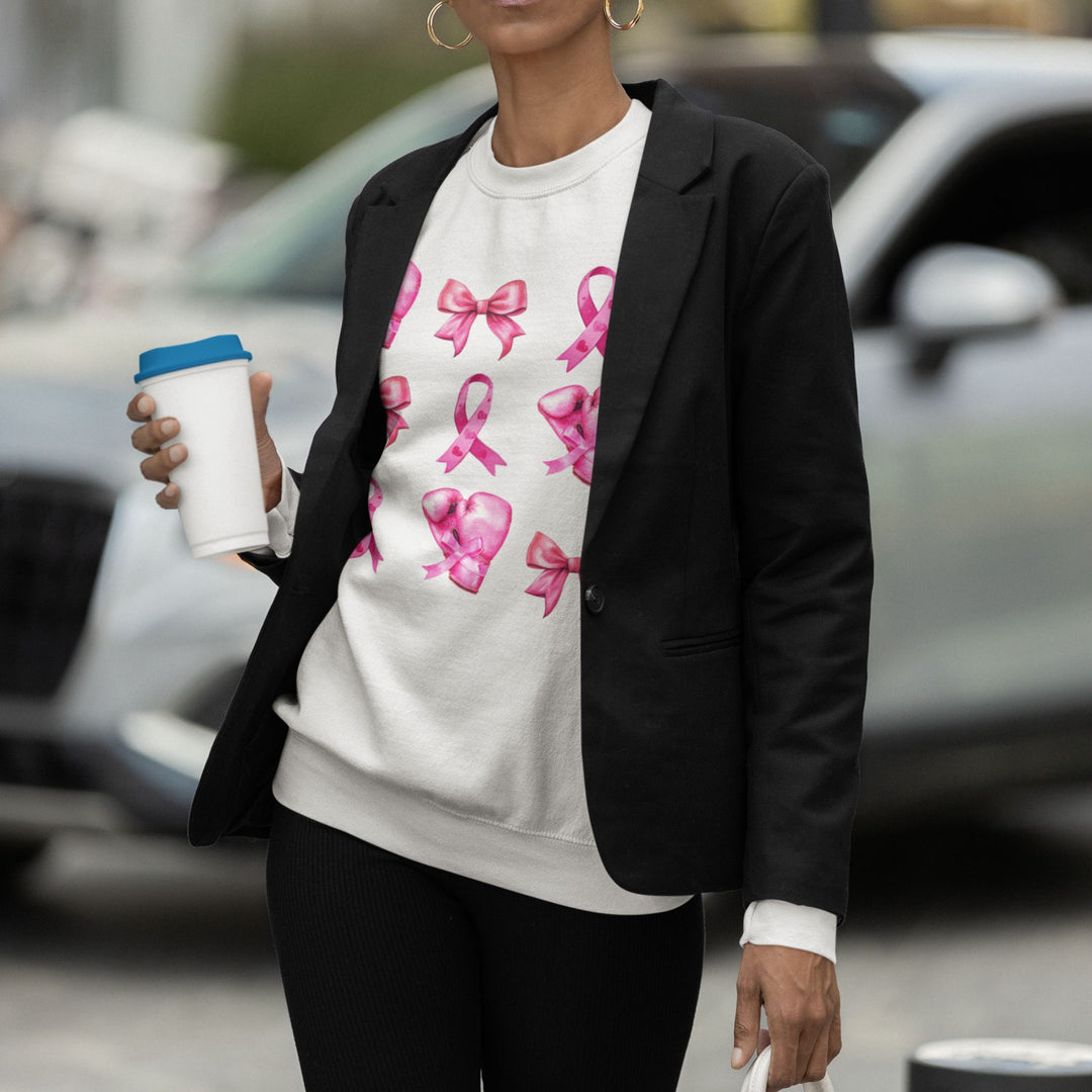 Pink Ribbons and Boxing Gloves Breast Cancer Support Sweatshirt Sweatshirt Printify