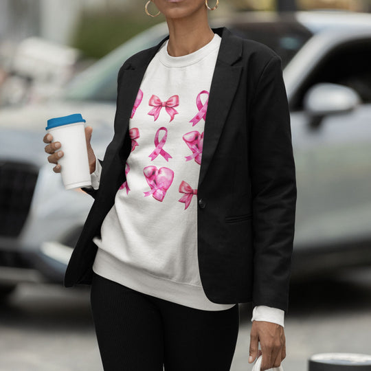 Pink Ribbons and Boxing Gloves Breast Cancer Support Sweatshirt Sweatshirt Printify